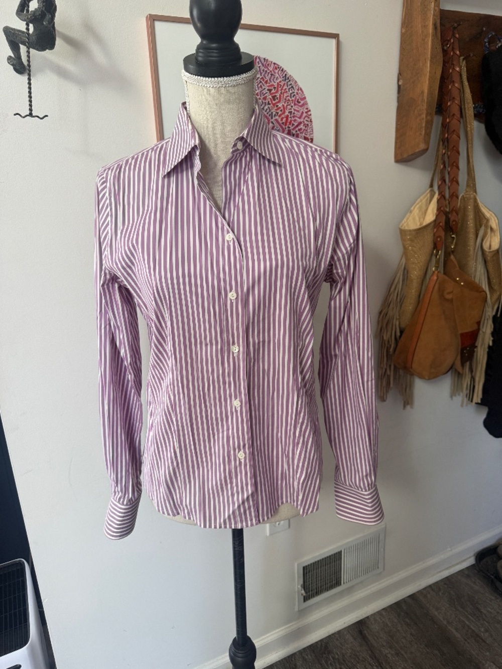 LORO PIANA Italy Purple Striped Button Up Shirt 42 / 6